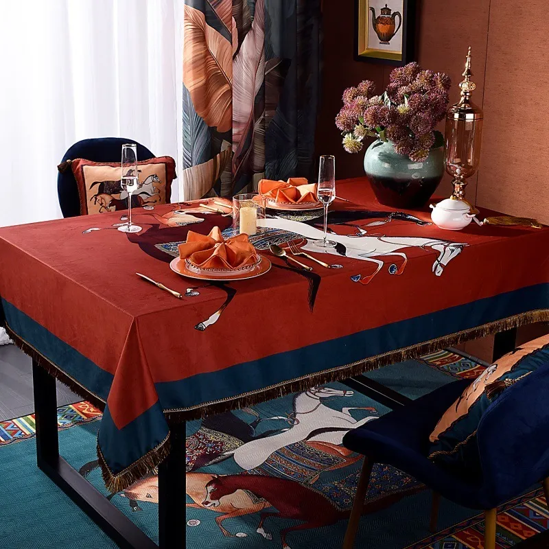 Light luxury tablecloth, European style long tassel geometric printed tablecloth, coffee table dust table cloth, table mat