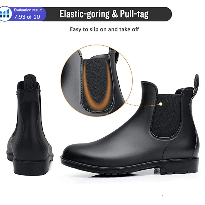 Crestar Women Fashion Chelsea Rain Boots Basic Shiny Ankle Boots Waterproof Shoes with Elastic Band Non-slip Comfortable Boots 250812