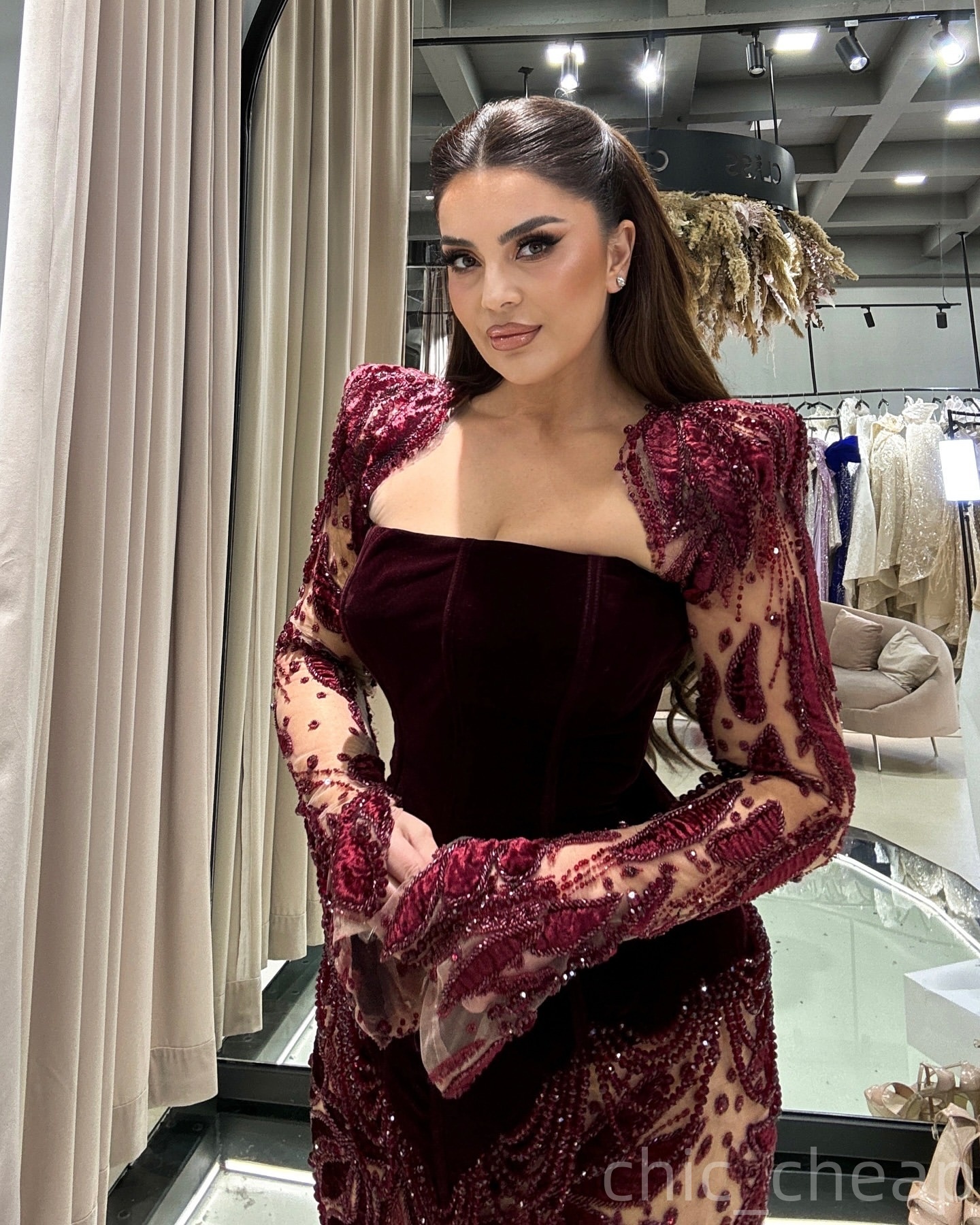 Arabic Mermaid Burgundy Evening Dresses Crystals Beaded Floral Lace Prom Formal Party Second Birthday Engagement Gowns Plus Size Dress For Special Occ