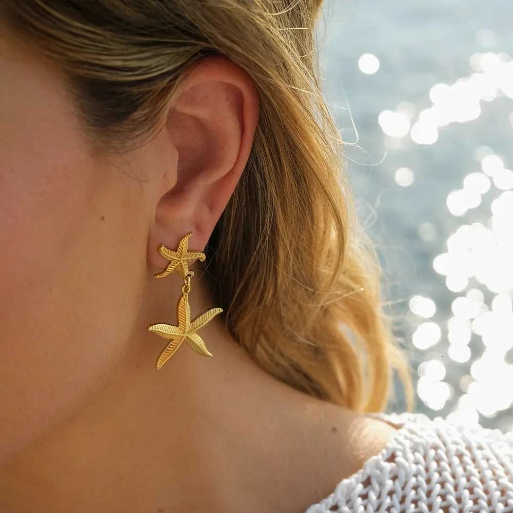 Stainless Steel Ocean Layered Starfish Drop Earrings For Women Trend Beach Girls Ear Buckle Summer Holiday Jewelry Party Gift Y250812