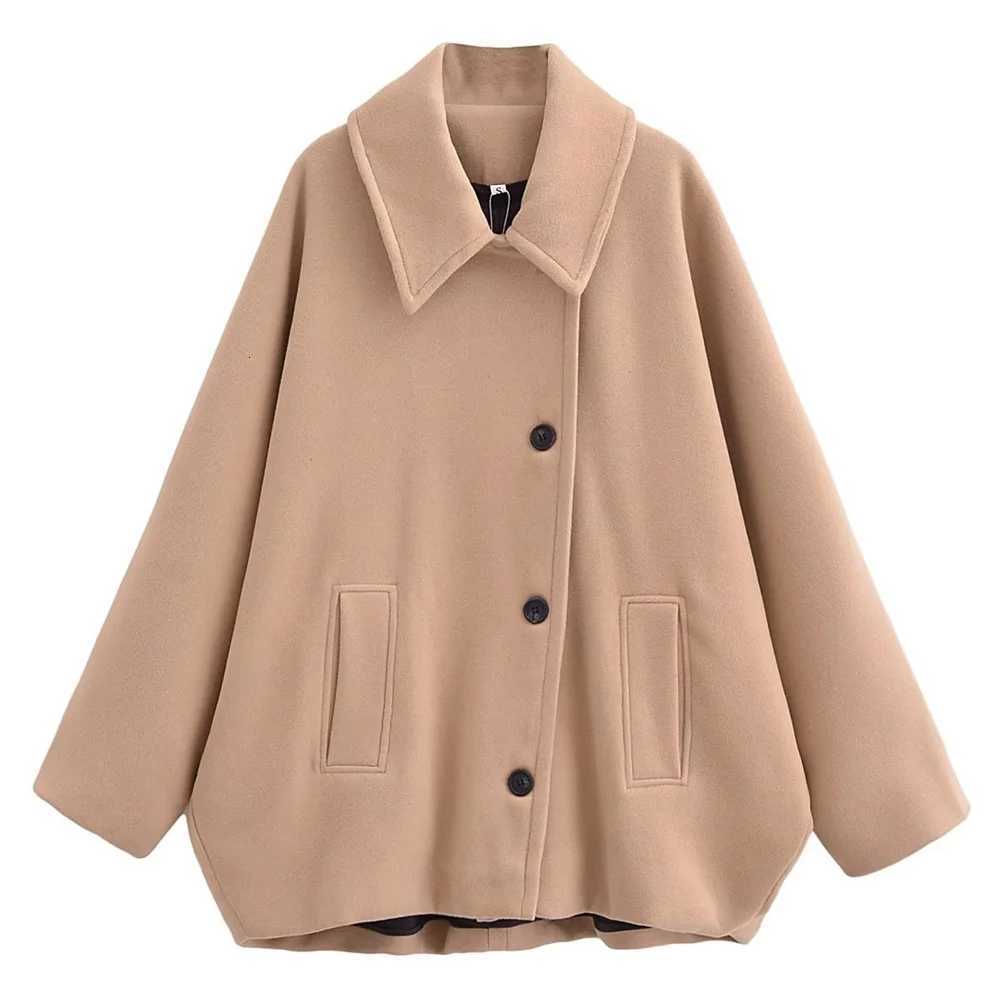 2023 UNIZERA Autumn/Winter New Product Womens Fashion Casual Loose Lapel Batwing Sleeves Woolen Cloak Coat Z250813