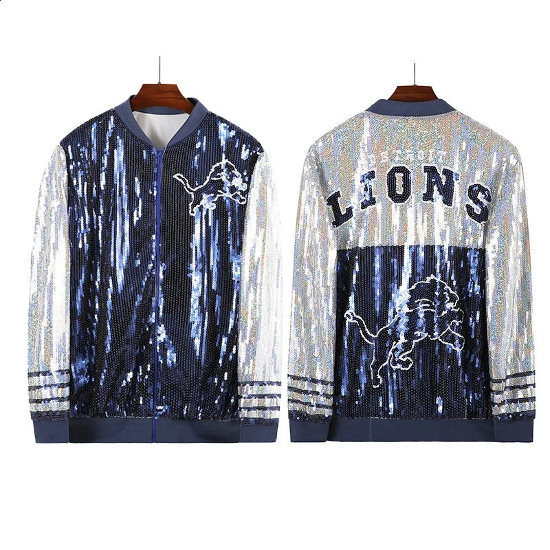 Blue Lions Womens Sequin Jacket Casual Long Sleeve Front Zip Party Bomber Blazer 250811