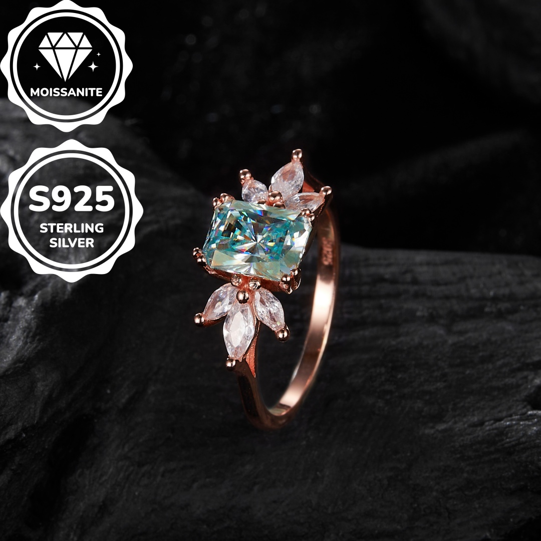 MT Moissanite Diamond Paper Card Ring, Luxury Women's Jewelry, Genuine 925 Sterling Silver, 2 ct Blue-Green Moissanite, Wedding Eternal Ring for 