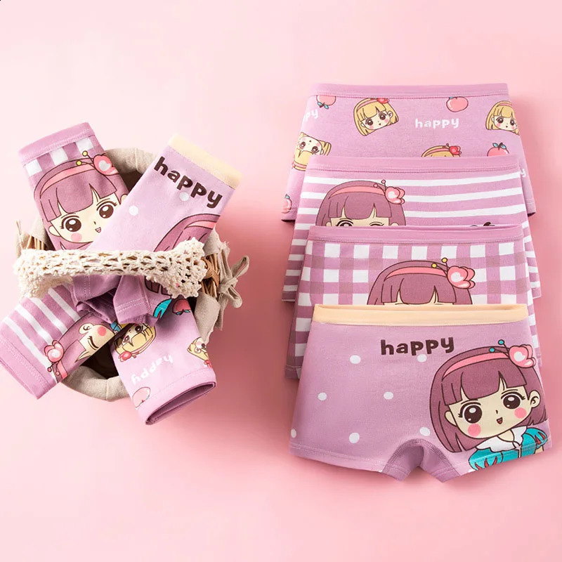 4 PcsLot Girls Soft Panties Kids Cotton Children Underwear Childrens Briefs Cartoon Princess Shorts Boxers For 314 Years Old 250812