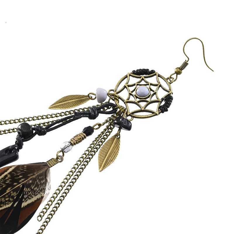 Boho Ethnic Dream Catcher Feather Antique Long Hook Earrings Fancy Handmade Chain Tassle Earring For Women Jewelry Y250812