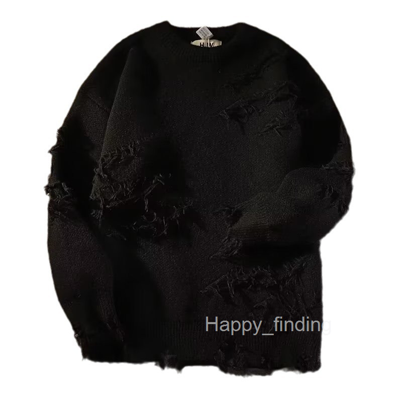 American Style High Street Distressed Sweater for Men and Women Autumn and Winter Ins Lazy Style High-end Design Sense Niche Knitwear