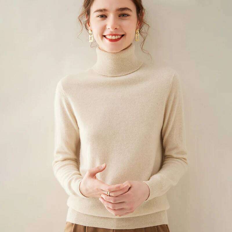 Turtleneck Long Sleeved Knitted Pullover 100% Pure Cashmere Base Sweater Korean Version Women's Top MDNG 20250811