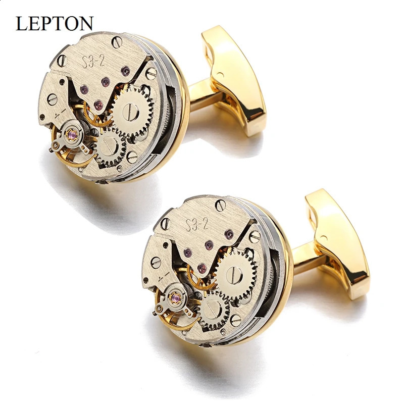 Lepton Watch Movement Cufflinks For Mens Immovable Steampunk Gear Watch Mechanism Cuff Links Men Business Shirt Cuffs Cufflink 250812
