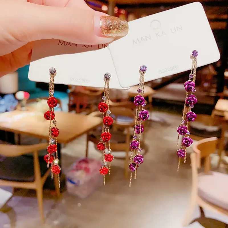 New Fashion Red Purple Rose Flower Dangle Earrings Delicate Rose Flowers Earrings for Women Weddings Engagement Party Jewelry Y250812