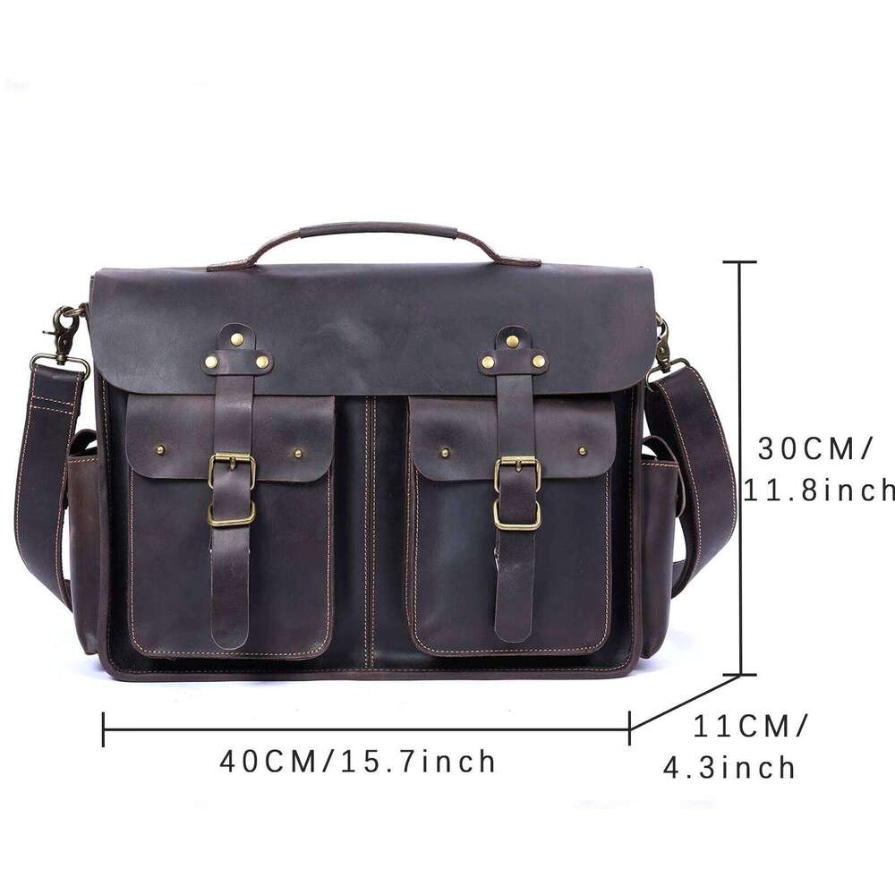 Vintage Genuine Men's Briefcase 16" Laptop Bags Crazy Horse Leather designer Sac homme Messenger Handbag Cowhide Idea Gift For Men