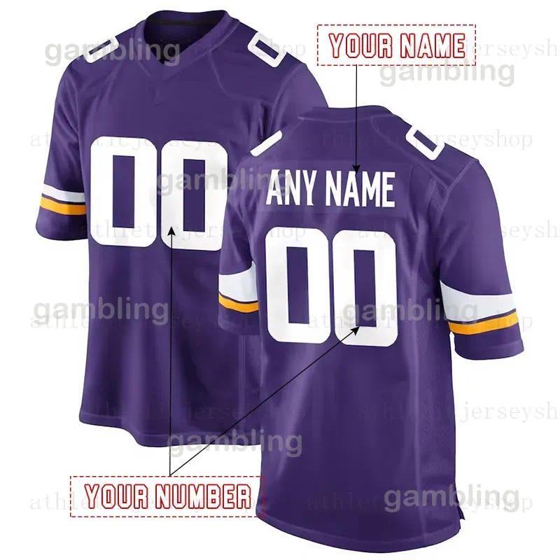 Personalized Custom Football Jersey Jefferson McCarthy Moss Darnold Addison Hockenson Smith Men Women Youth Embroidered Letter Number Desgin Polyester3
