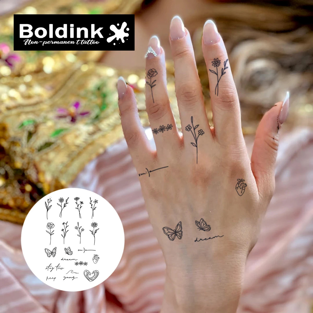 BOLDINK Small Butterfly And Flower Tattoo Sticker for Women Fresh HandPainted Pattern Waterproof LongLasting Color Retention 250809