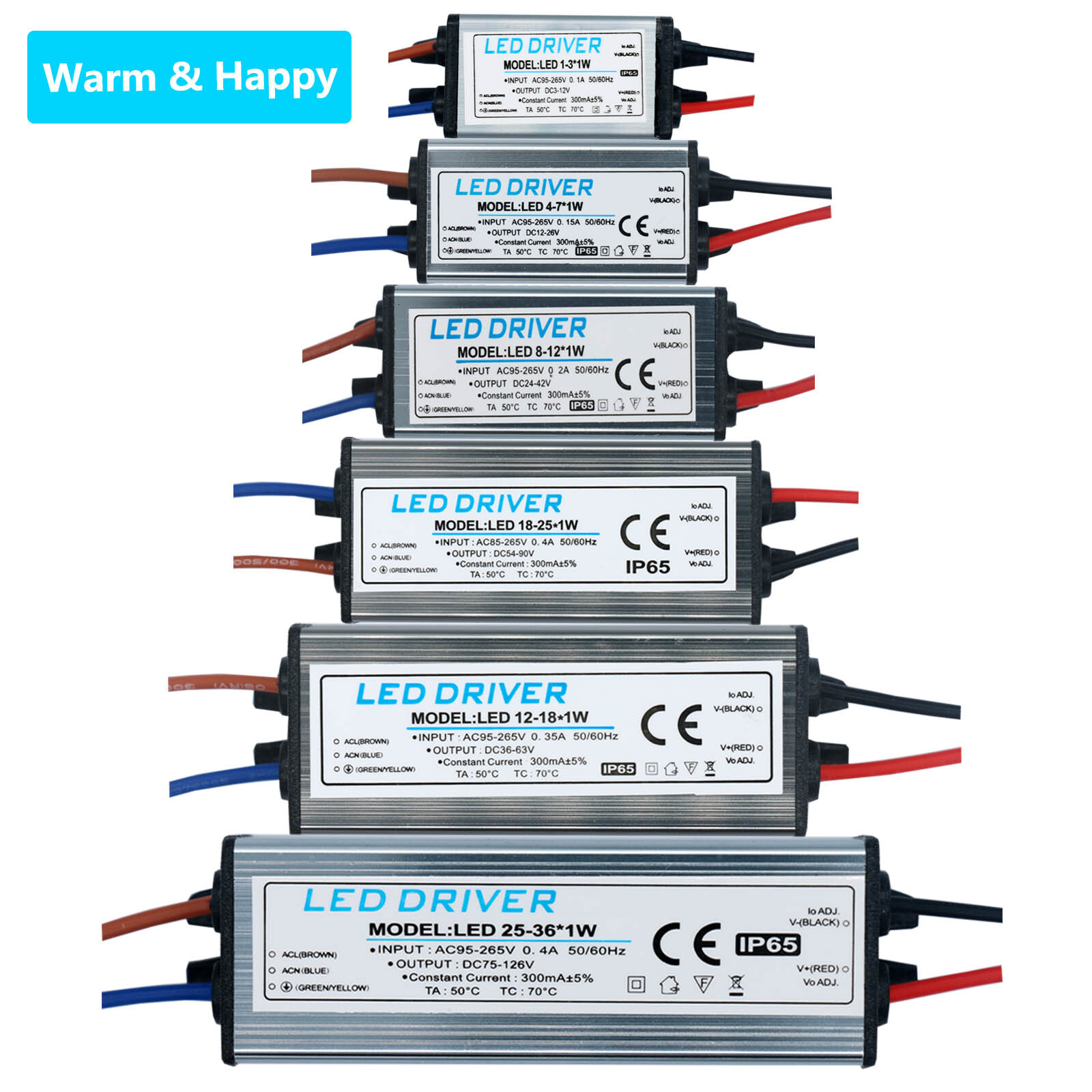 LED Driver 1-3W 4-7W 8-12W 12-18W 18-24W 25-36W AC95V-265V Power Supply 300mA Waterproof IP65 Lighting Transformer