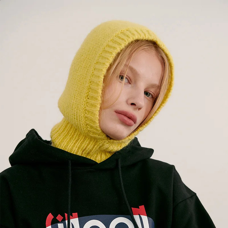 20% Wool Knitted Caps Winter Warmer Unisex Hooded Hat Neck Collar Scarf Cap For Men Women Ski Beanie Hats Cold Hat Balaclava Cap 250808