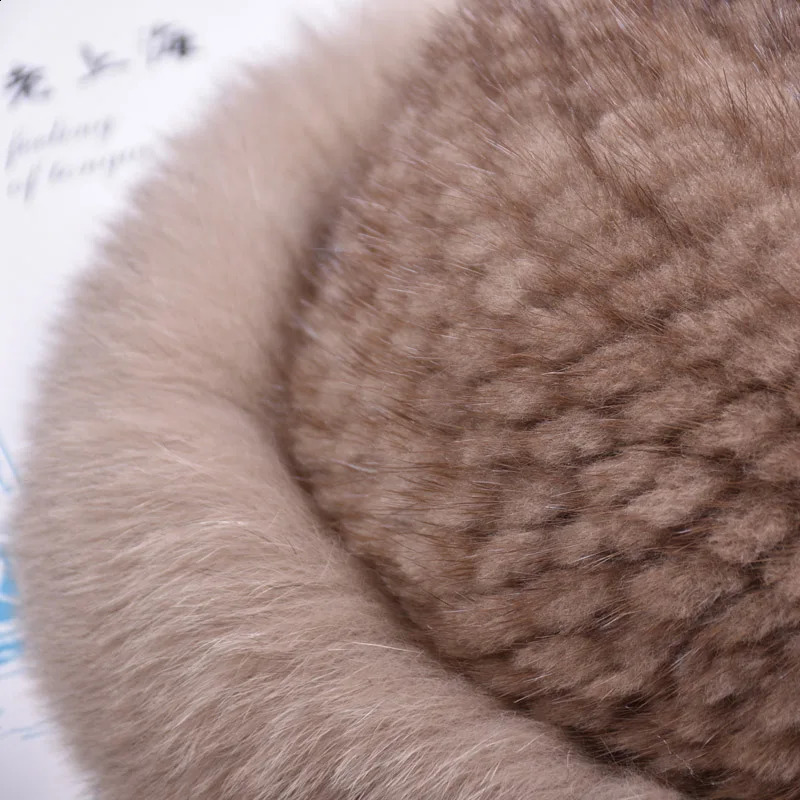 Besfilin Womens Genuine Mink Fox Fur Bucket Hat with Big Fox Brim Hand Knitted Casual Travel Warm Spring Autumn Winter 250808