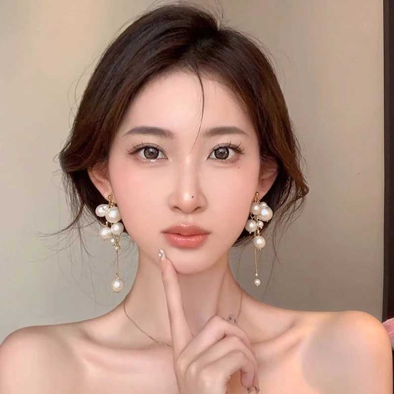 1Pair Elegant Pearl Long Tassels Earrings Fashion Dangle Earring For Women Girls Trendy Shiny Earrings Wedding Jewelry Gifts Y250812