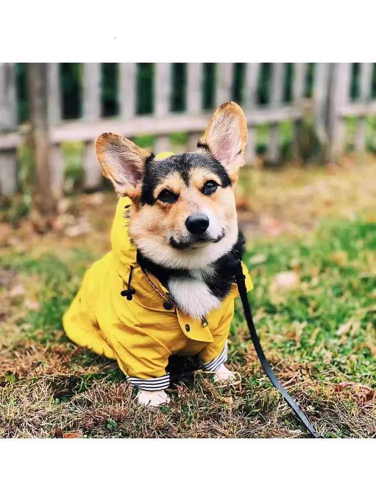 Dog Raincoat Jacket with Zip Up Hooded Windbreaker Water Resistant Stylish Dog Raincoats Storage Pocket Harness Hole (Yellow) XJ250813