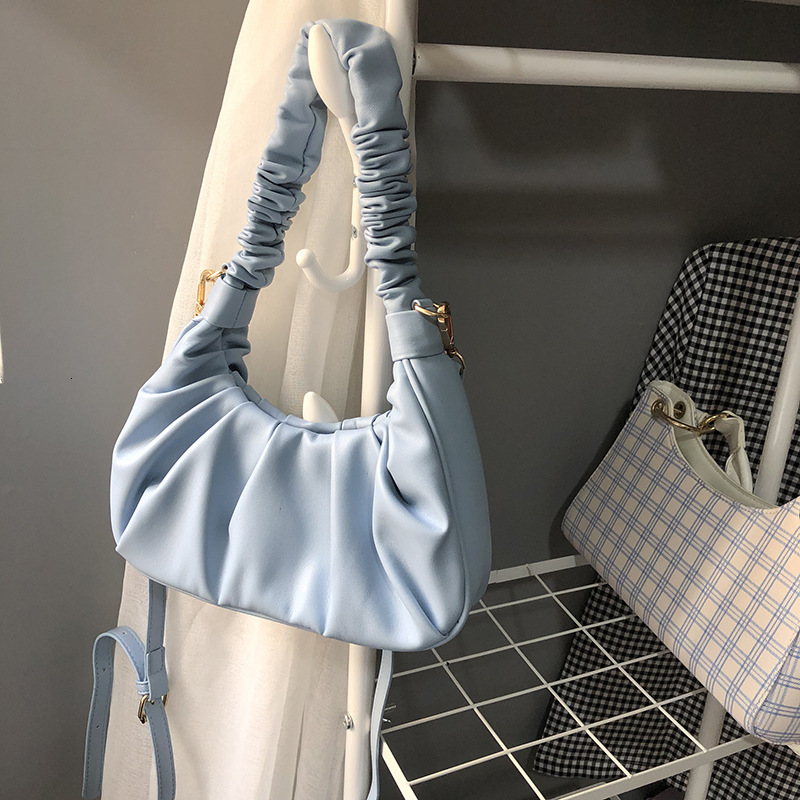 Women's 2024 Niche Design Horn Pleated Textured Baguette Underarm Cloud-like Single Shoulder Crossbody Bag ddmymarket