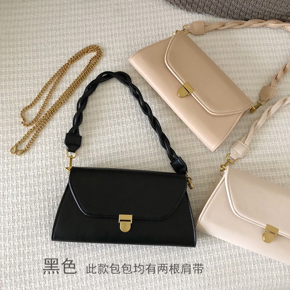 Gentle Milk Tea Versatile Small Square Chain Stylish Single Shoulder Crossbody Bag for Women with Braided Strap ddmymarket