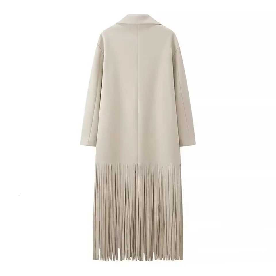 PB ZA2024 Autumn New Womens Clothing Fashion Temperament Tassel Loose Slimming Versatile Suit Collar Woolen Coat Z250813