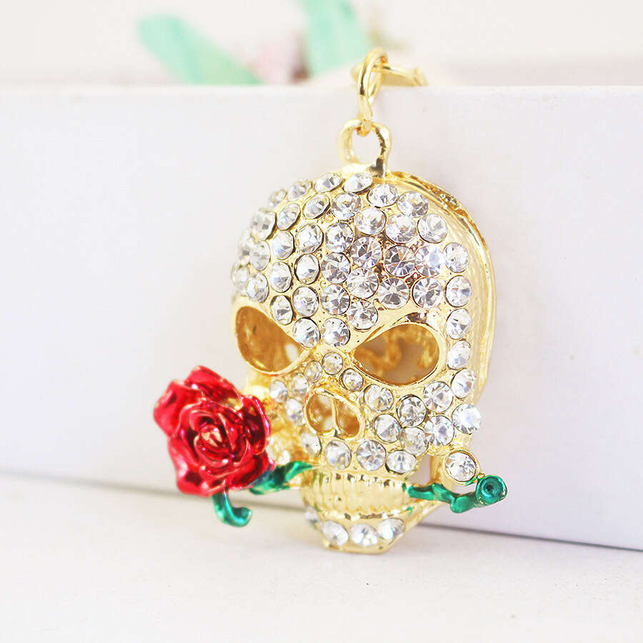 Creative Inlaid Dia Grim Reaper Rose Skull Car Keychain Metal Women's Bag Pendant Jewelry Accessory 545