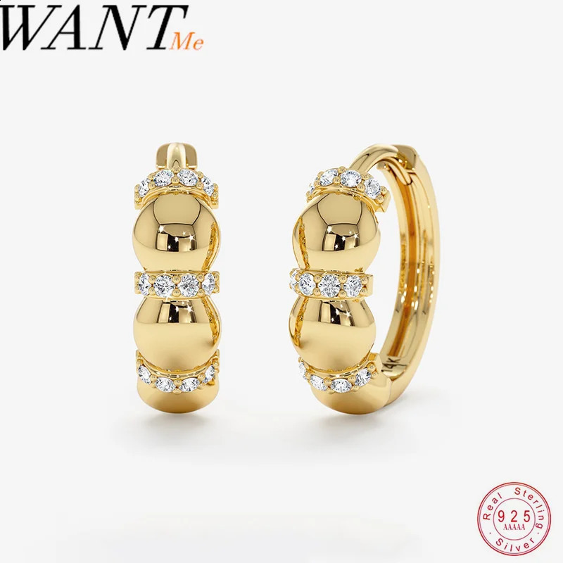 WANTME 925 Sterling Silver Fashion Simple Geometric Dimensional Ball Hoop Earrings for Women French Punk Gothic Jewelry 250812