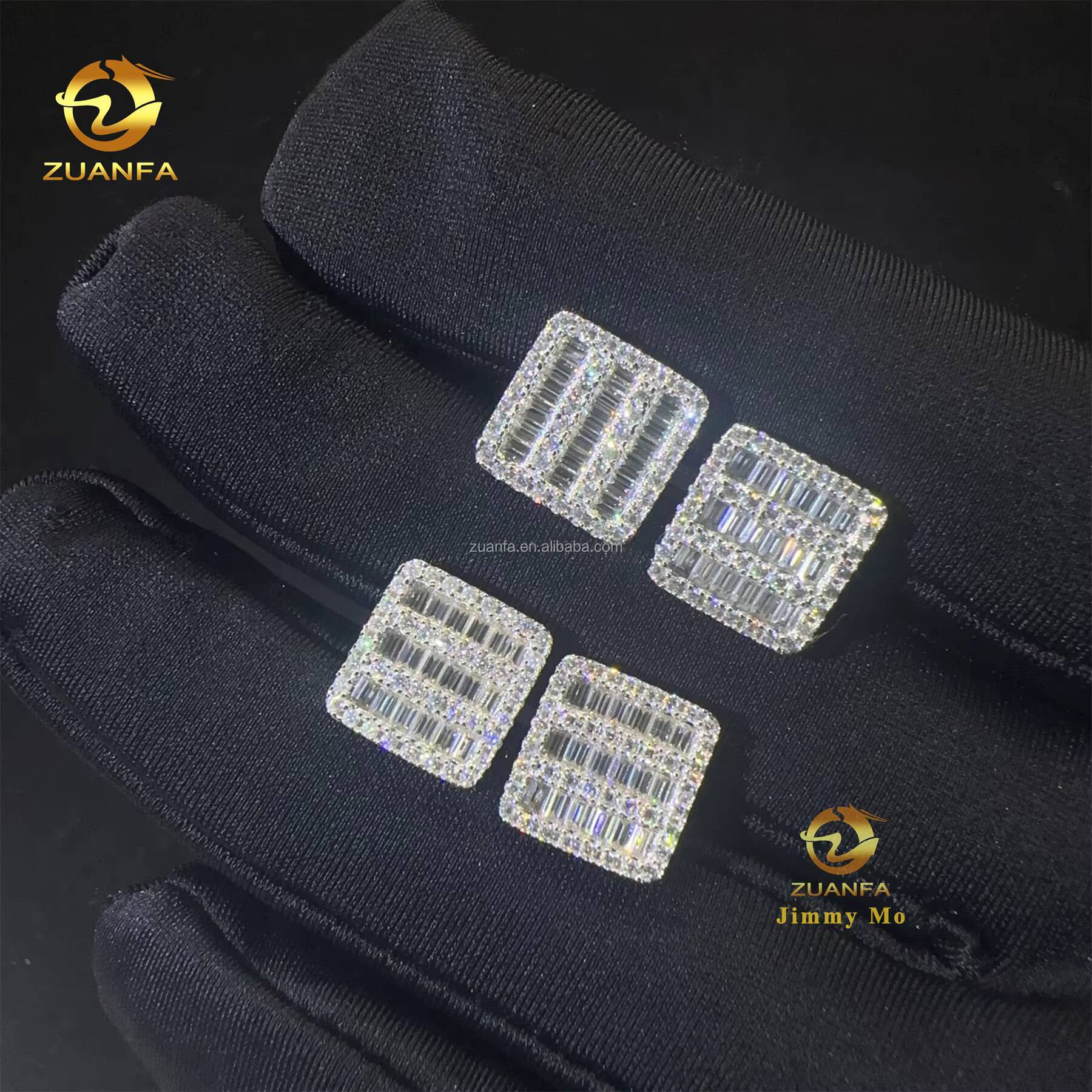 Fashion Style Luxury Rapper Style Iced Out Hip Hop Men's Earrings Moissanite Screw Back Earrings 925 Silver