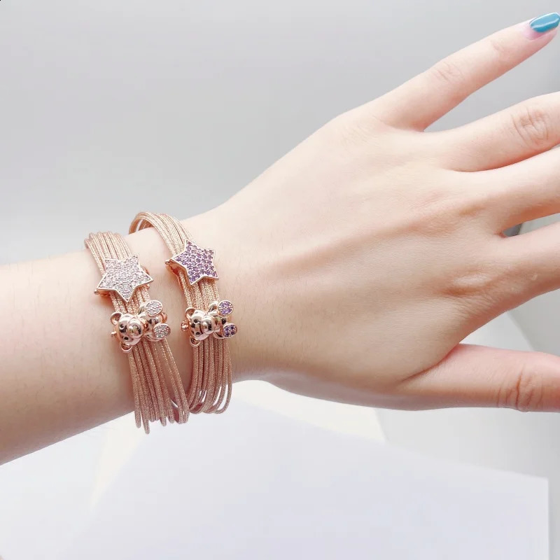 Fashion Womens Multilayer Chain Link Bracelet Woven Rope Bangle with Magnetic Clasp Metal Thread n Bear Fish Charm Jewelry 250812