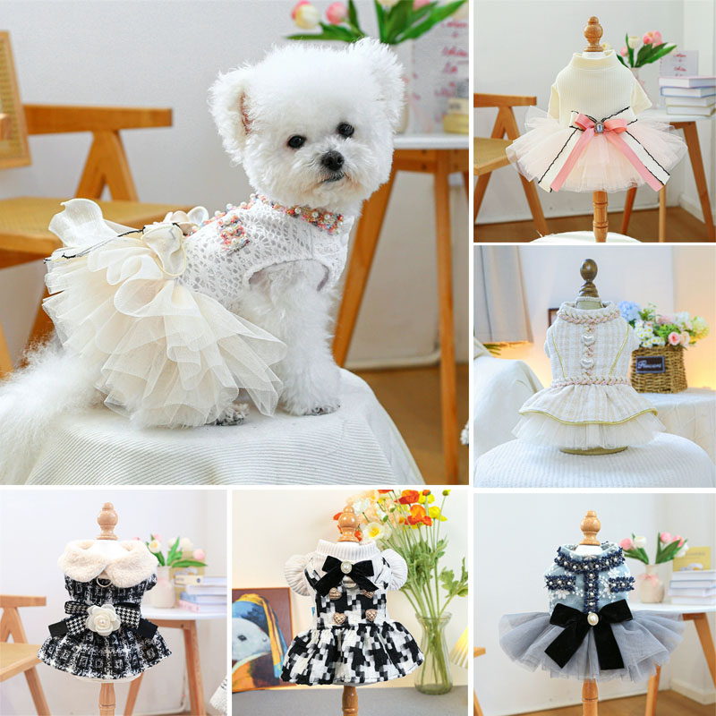 Designer Pet Black Classic Clothing Spring and Autumn Pink Puff Skirt Wedding Dress Princess Dress Suitable for Small and Medium Dogs Pet Sweet Skirt
