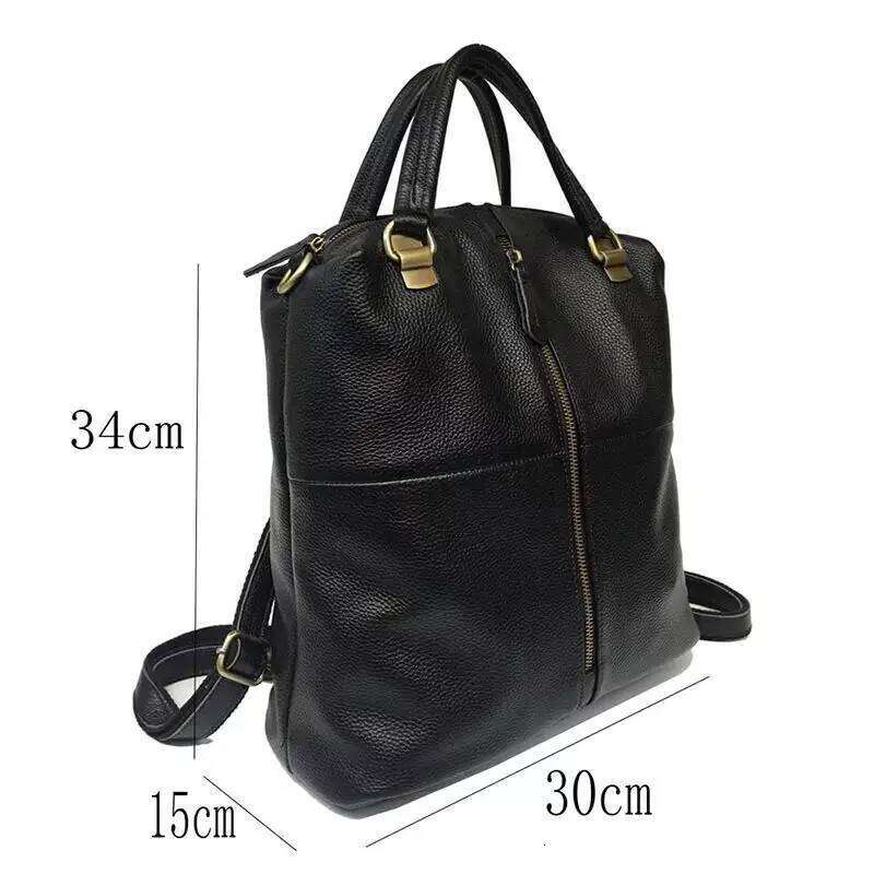 Women's High Quality First Layer Leather Soft Fashion Large Capacity Casual Backpack