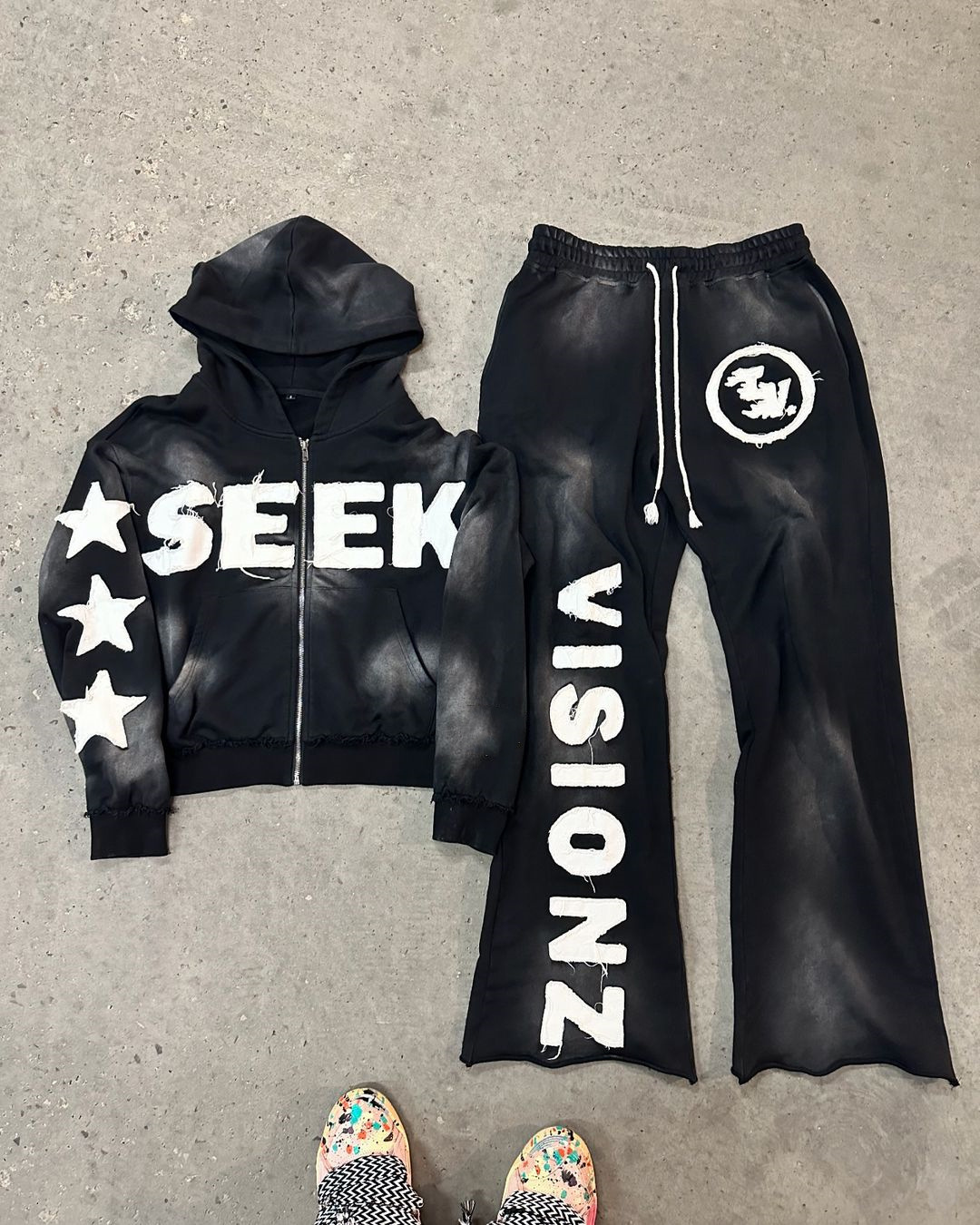 Men's Hoodies Aesthetic Grunge Five-Pointed Star Letter Patchwork Printing Retro Cardigan Coat Casual Loose Straight Pants Men Women