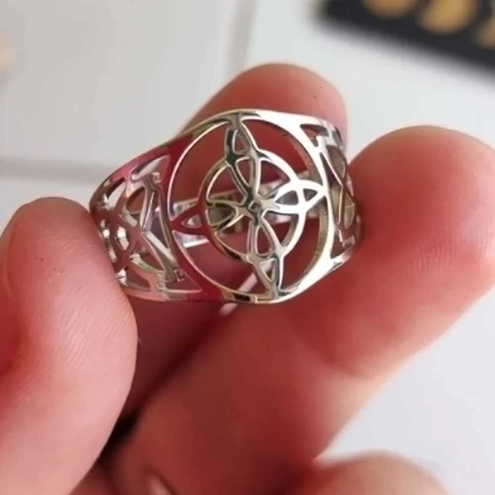 LIKGREAT Witch Knot Ring for Women Men Hollow Stainless Steel Finger Rings Celtic Vintage Amulet Protection Couple Jewelry Gifts W250812