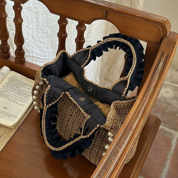 2025 New Women's Straw Woven Handbag Resort Beach Bag
