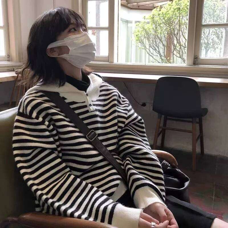 Hooded Striped Cashmere Knitwear Women Autumn And Winter Versatile Lazy Loose Sweater Large Size Pullover Wool Hoodie 250813