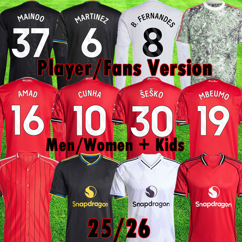 3XL 4XL 25 26 MAINOO CUNHA soccer jerseys MBEUMO AMAD SESKO Fans Player version FERNANDES CASEMIRO football shirt Pack 2025 2026 Man Women kids set LS MUTDes Kits