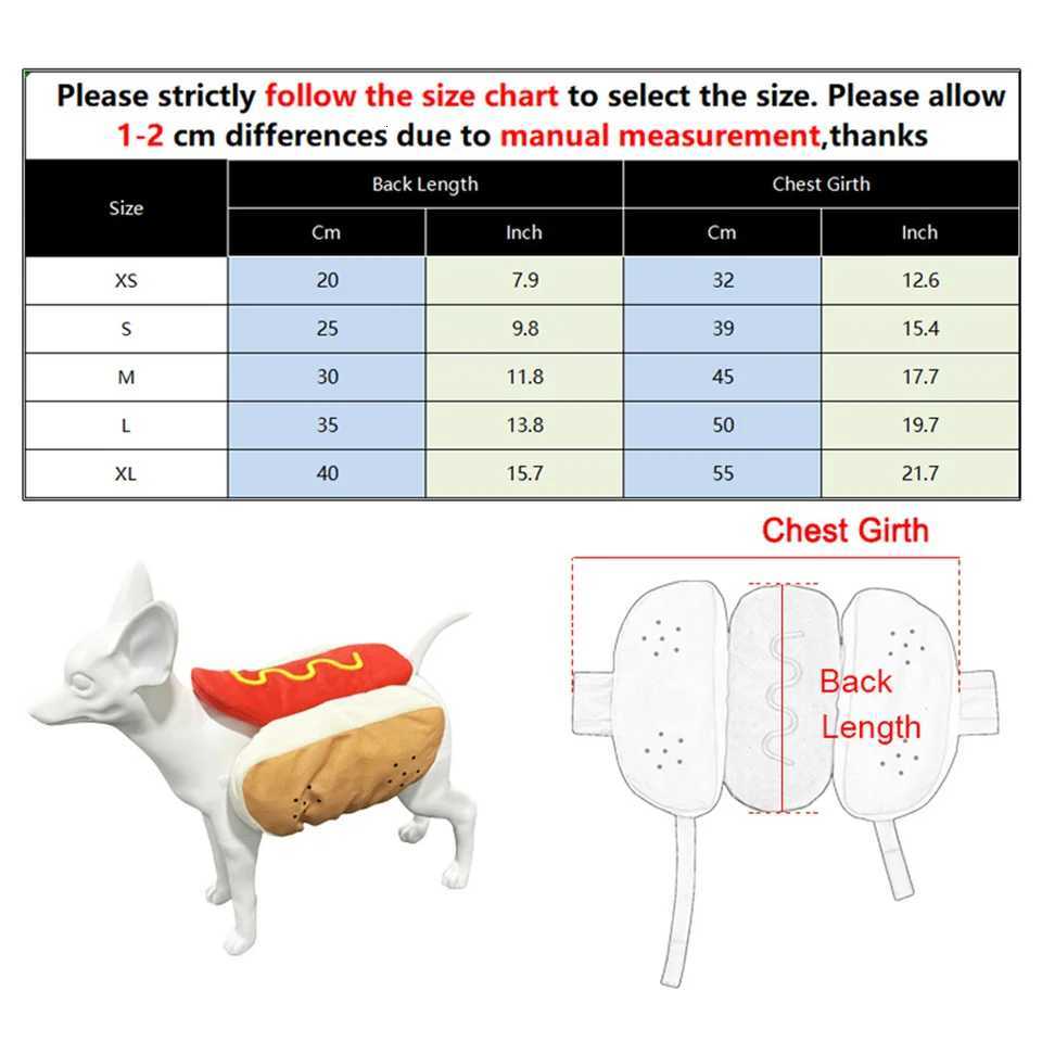 Funny Halloween Dog Costumes Large Small Dogs Cute Hot Dog Shape Adjustable Pet Clothes Pets Party Costume Suit Bulldog SuppliesXJ250813