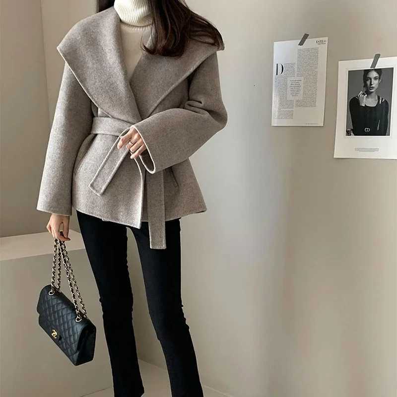 MEXZT Elegant Wool Blends Coats Women Black Bandage Woolen Jackets Winter Ladies Commute Outerwear Korean Fashion Overcoat New Z250813
