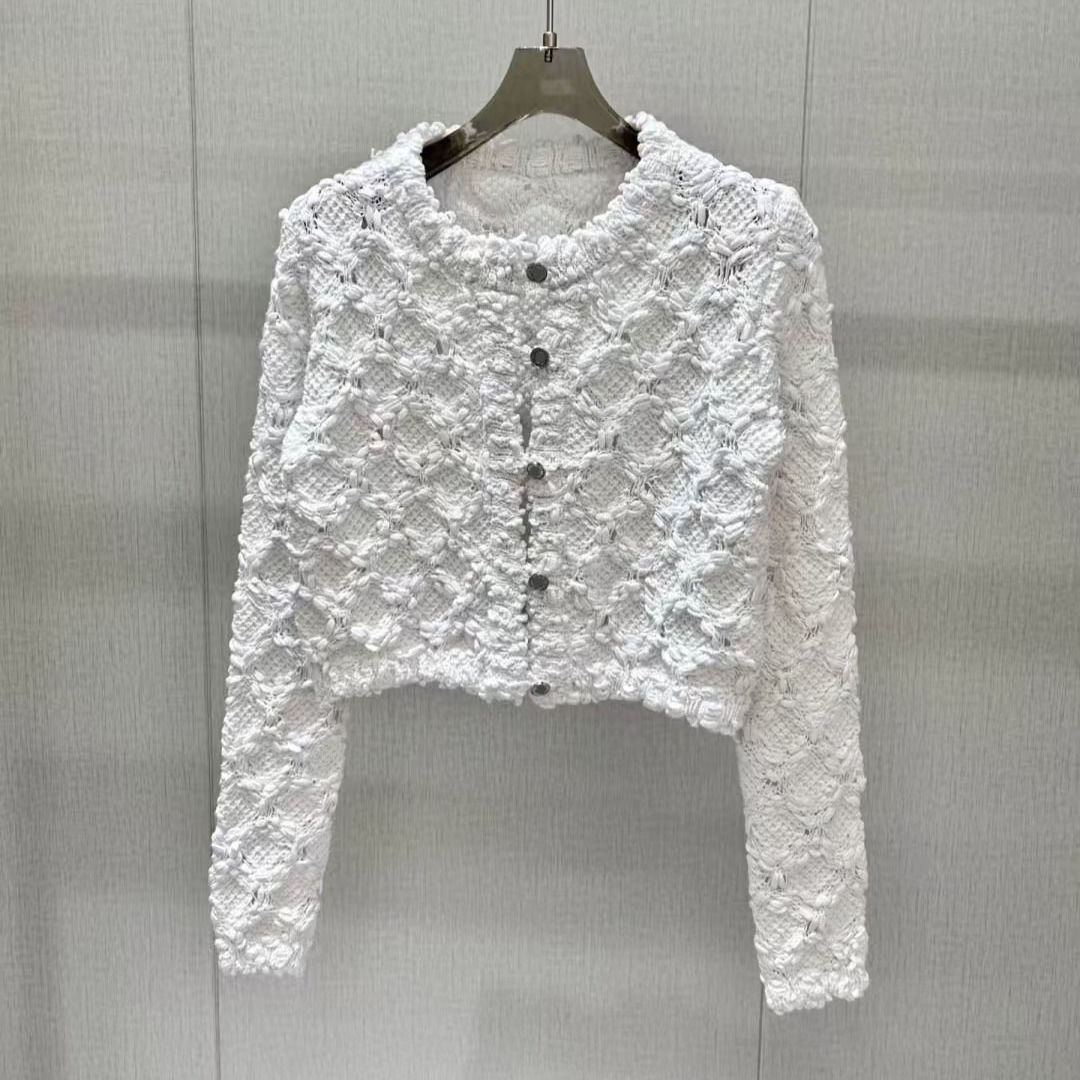 Women new designer o-neck luxury high quality hollow out jacquard knitted short sweater coats cardigans SML