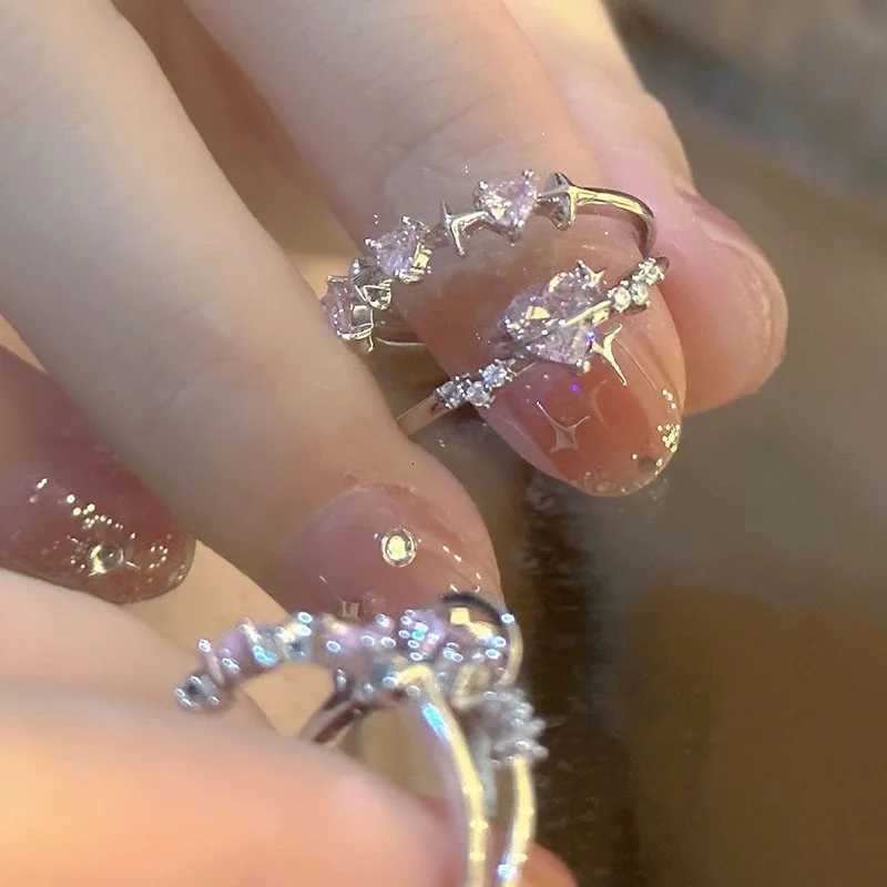 2K Style Sparkling Pink Zircon Bride Rings for Women Couples Koren Trendy Heart Star Geometric Wedding Party Jewelry W250812