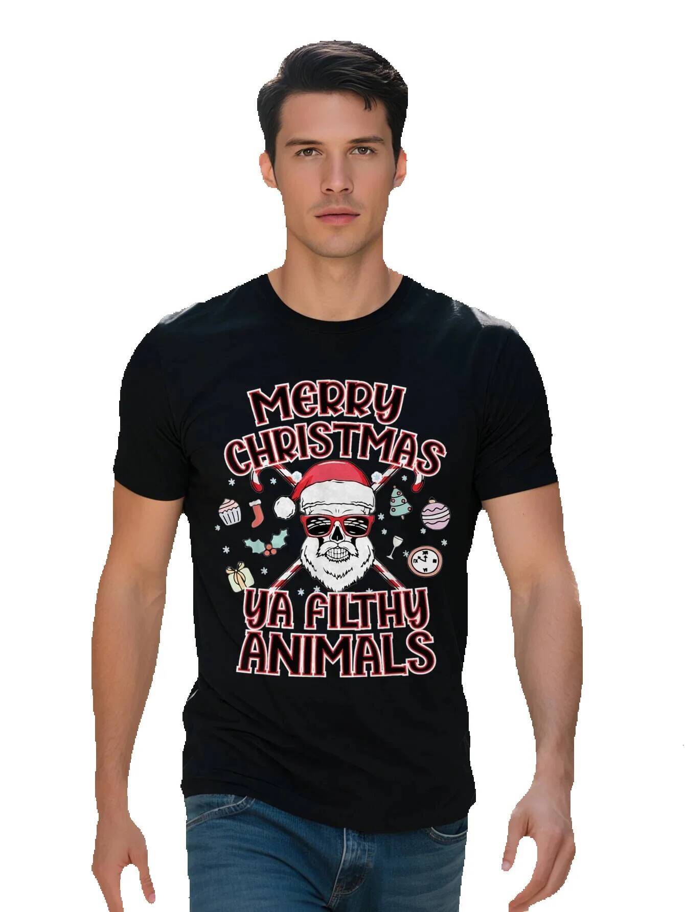 Seasonal Celebration Festive Merry Christmas Yes Filthy Animals Men's T-Shirt Cotton Short Sleeve Crew Neck 3af8a