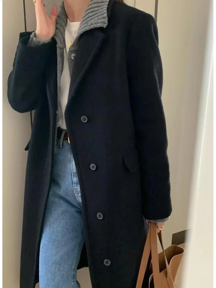 Autumn Winter Long Woolen Coats Women Elegant Single Breasted Commute Blazer Jacket Overcoat Korean Casual High Street Outerwear 250805