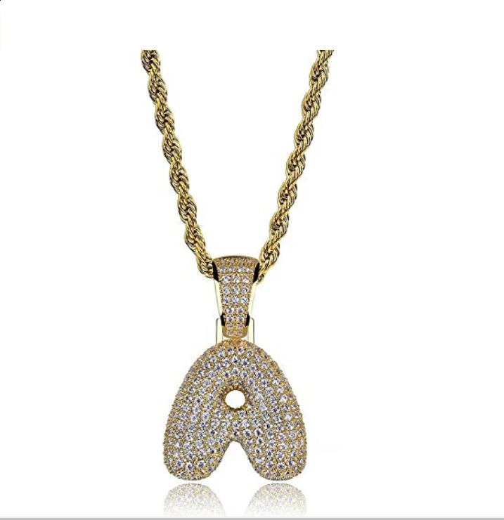 Hip Hop Jewelry Initial Letter Necklace Bubble Chain Necklace Iced Out 250807