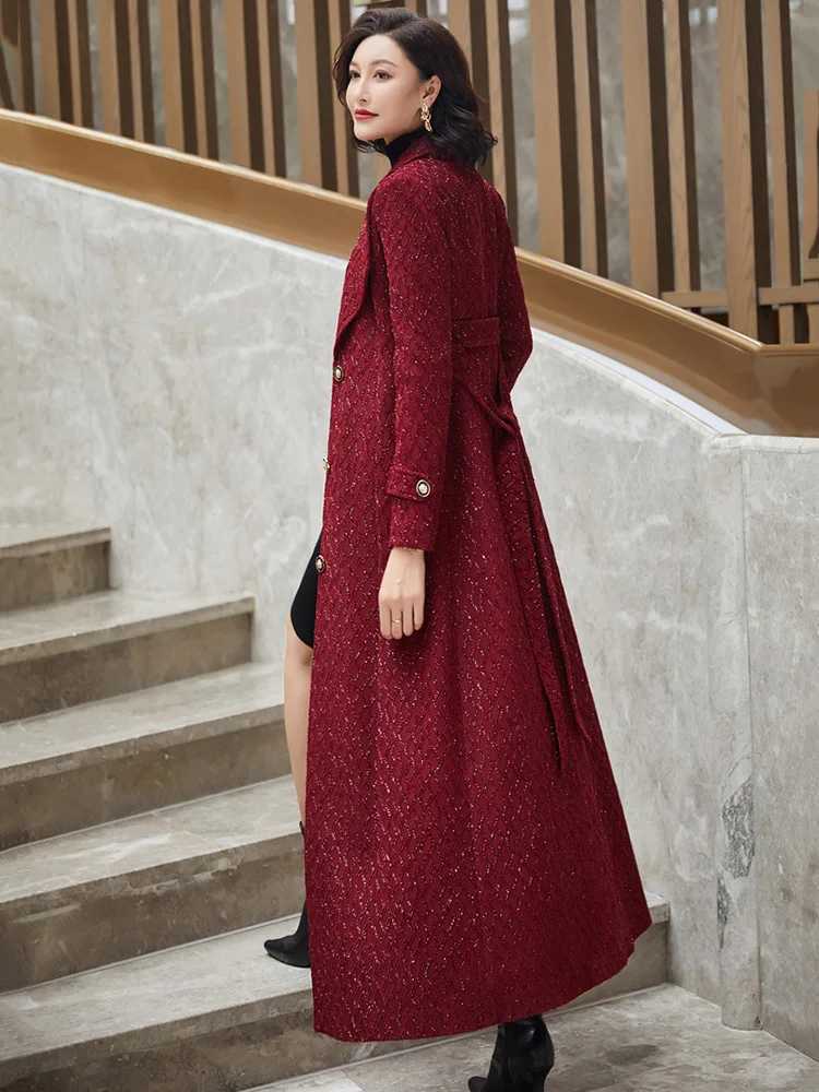 New Autumn Winter Woolen Overcoat For Women Elegant Fashion Turn-down Collar Single Breasted Bright Silk Wool Blended Coat Z250813