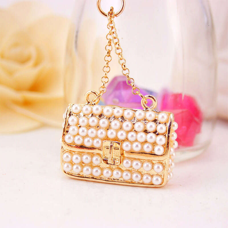 Kuxi Jewelry Women's Pearl Chain Handbag Girlfriend Metal Pendant Keychain Small Gift 264