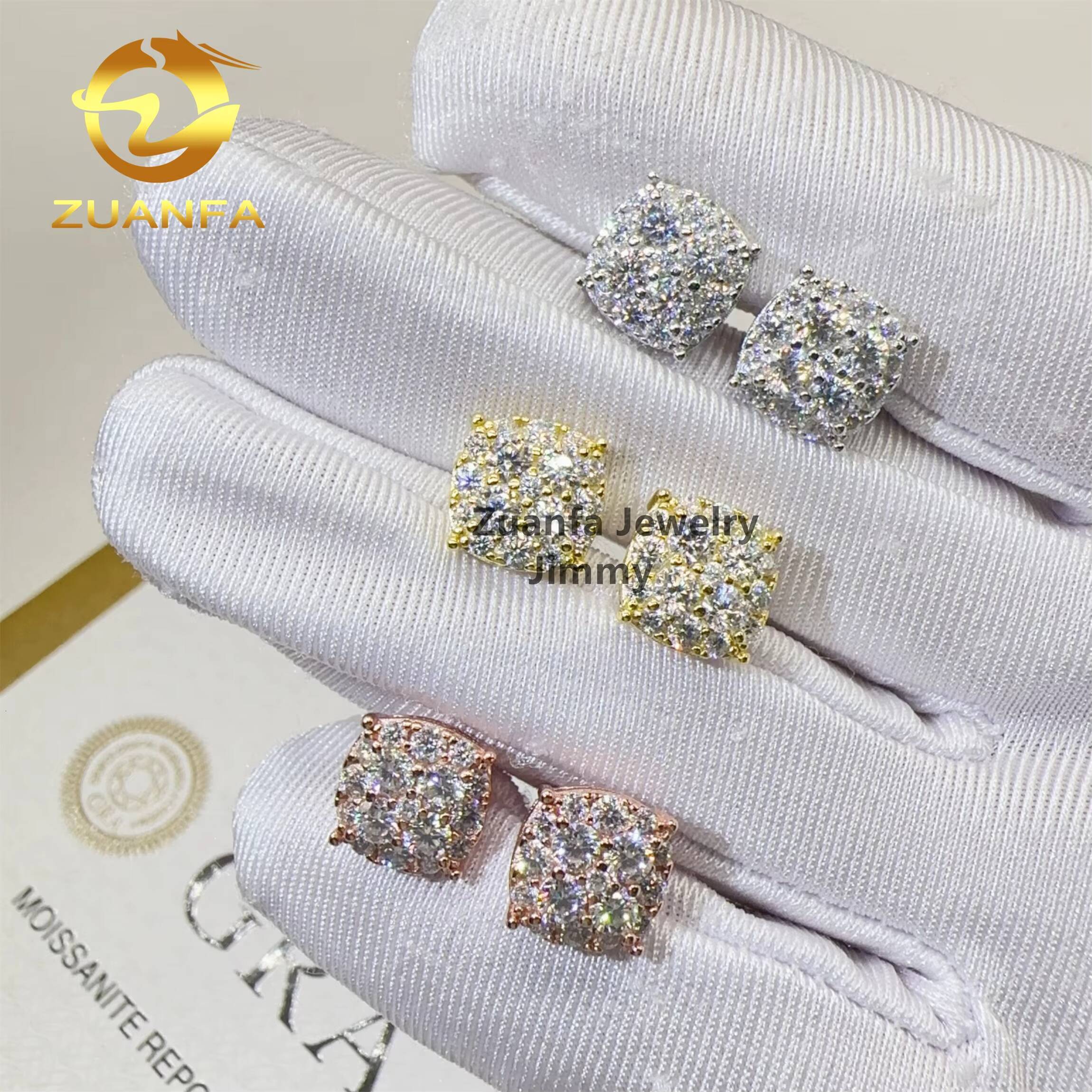 Fashion Earrings Jewelry Pass Tester Iced 925 Silver Flawless Hui Shi Hip Hop Stud Earrings for Men