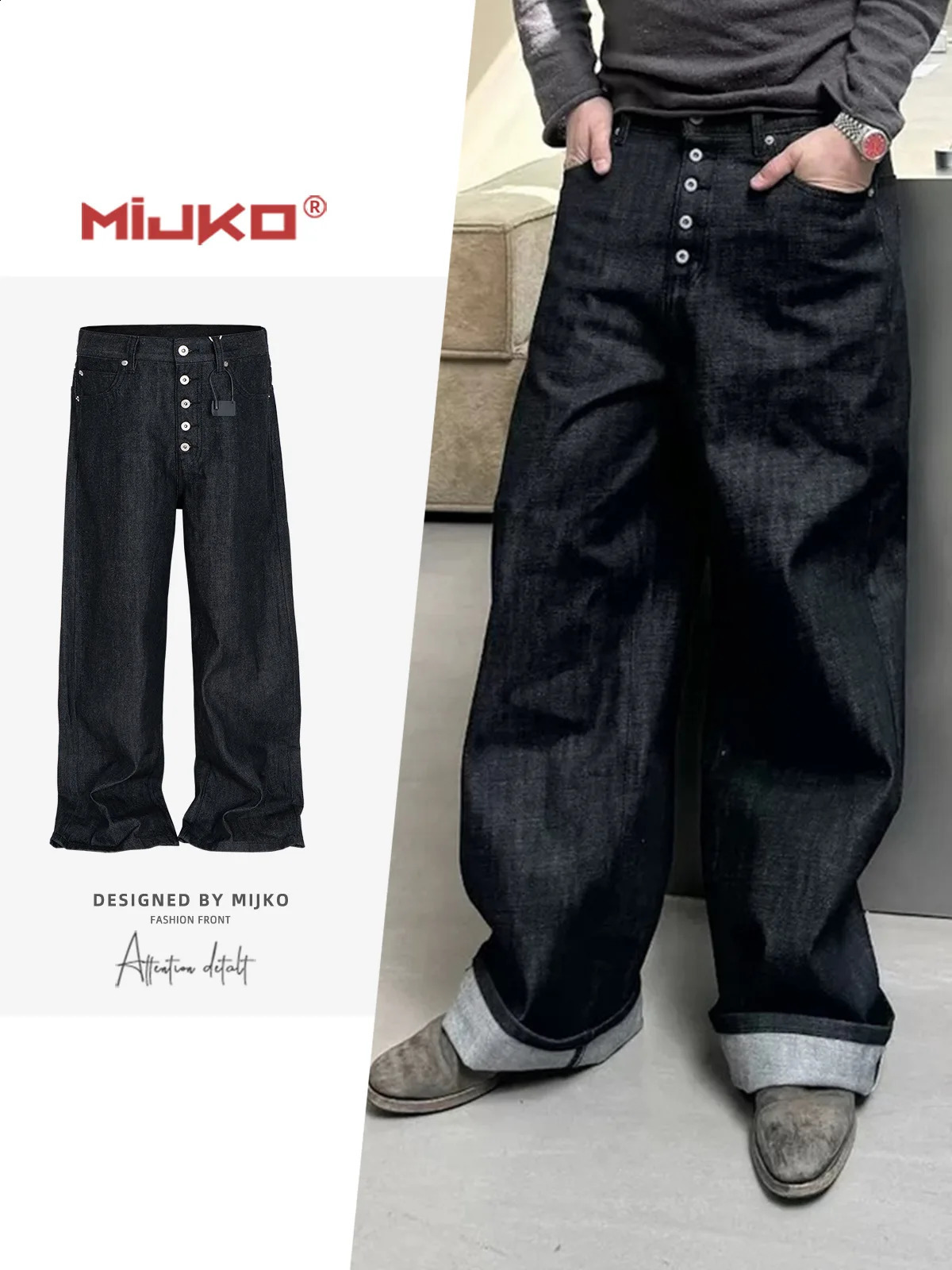 MIJKO High Street Cleanfit Drak Blue Jeans for Men and Women Straight Vintage Casual Denim Trousers ZJ089 250805