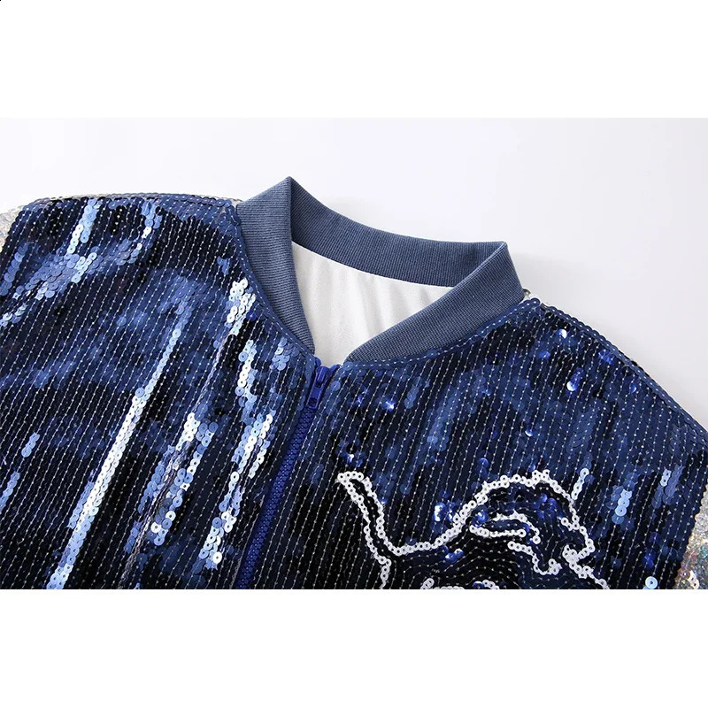 Blue Lions Womens Sequin Jacket Casual Long Sleeve Front Zip Party Bomber Blazer 250811