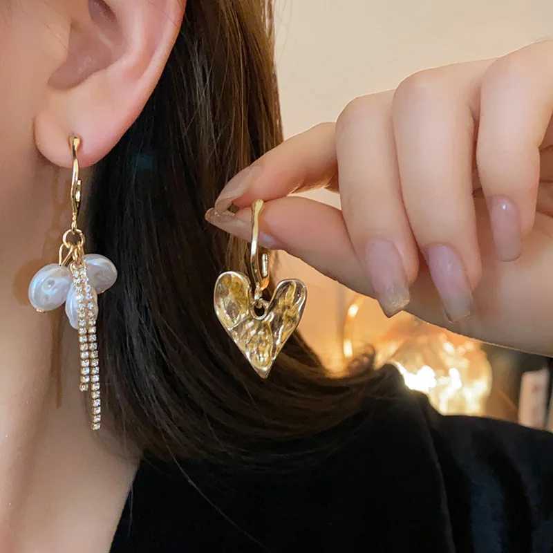 LATS Asymmetric Baroque Imitation Pearl Heart Tassel Dangle Earrings for Woman New Design Fashion Jewelry Party Gifts Y250812