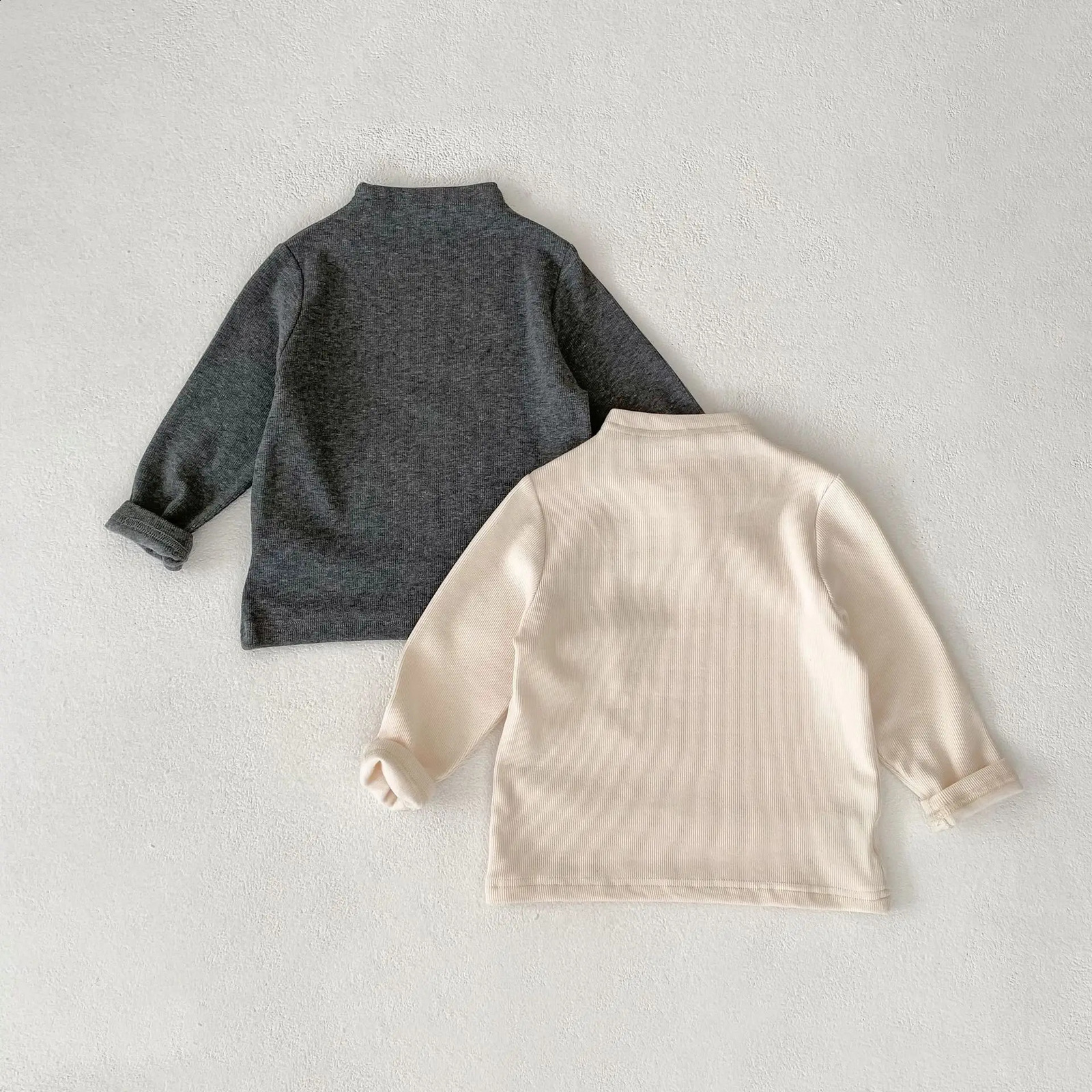 autumn baby clothing for 03 years old half high neck long sleeved tops boys and girls solid color versatile Tshirts 250812