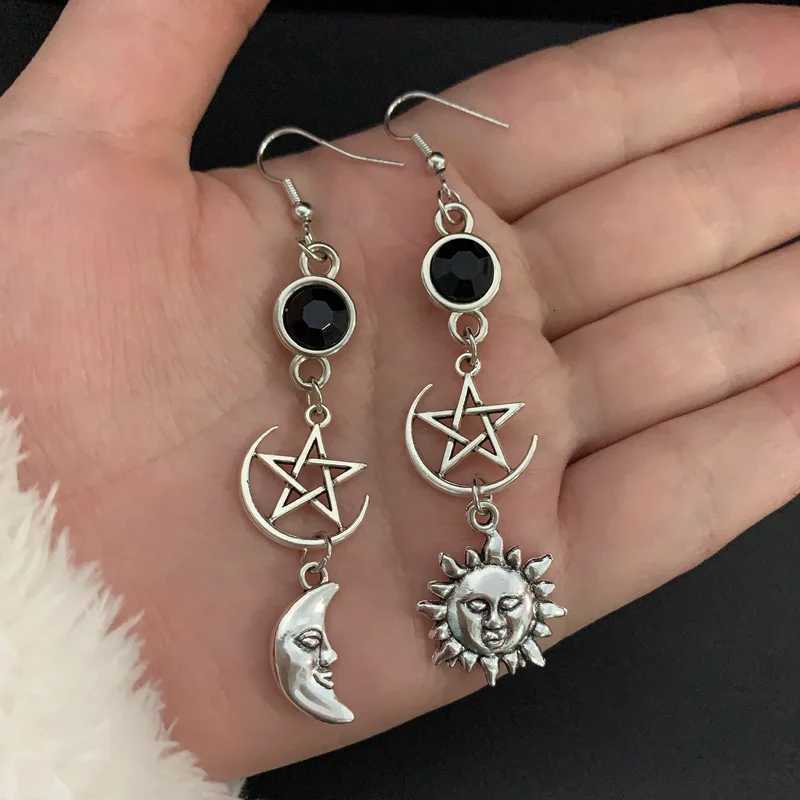 New/Pentagram Crescent Goddess Black Birthstone Earrings Celestial Gothic Jewelry Sun/Moon Jewelry Y250812